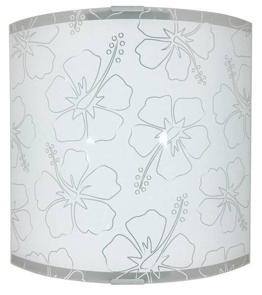 Applique 1xE27 Montatura Argento Vetro Lastra Serigrafato Fiore Bianco E-Energy Delia