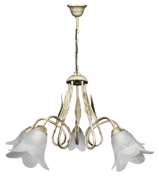 Lampadario 5xE14 Montatura Avorio Oro Vetro Spugnato Bianco E-Energy Amelia