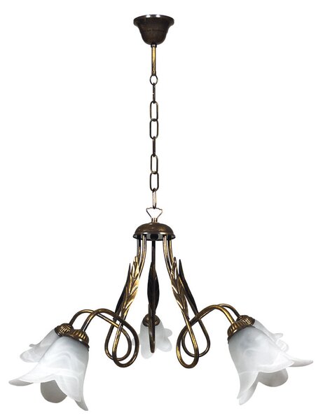 Lampadario 5xE14 Montatura Marrone Oro Vetro Spugnato Bianco E-Energy Amelia