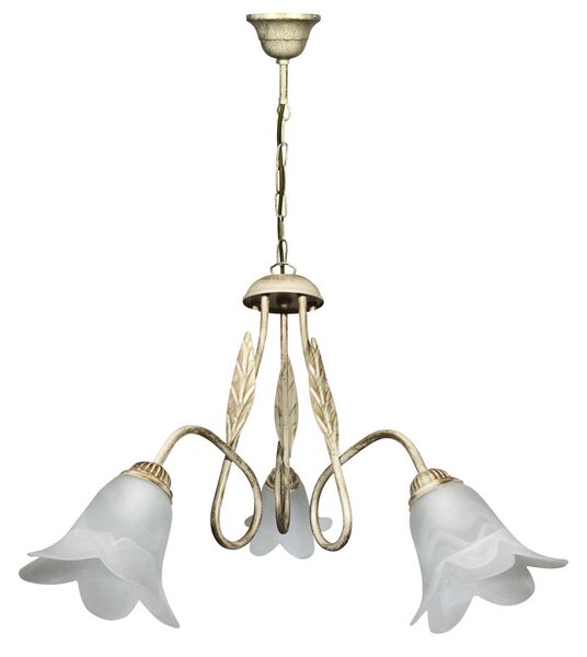Lampadario 3xE14 Montatura Av Oro Vetro Spugnato Bianco E-Energy Amelia