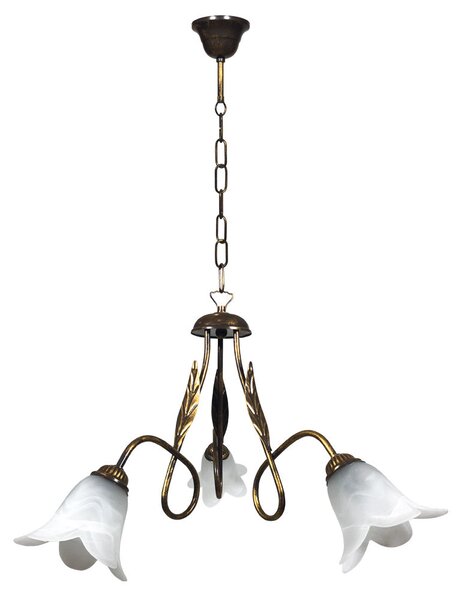 Lampadario 3xE14 Montatura Marrone Oro Vetro Spugnato Bianco E-Energy Amelia