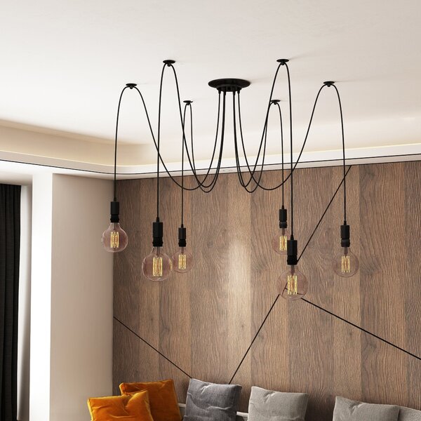 Lampadario a Soffitto Moderno a Sospensione 6 Luci E27 Ø34x16 cm Nero
