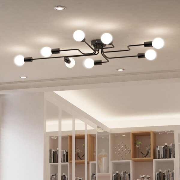 Lampadario a Soffitto Moderno da Soffitto 8 Luci E27 105x74x11 cm Nero