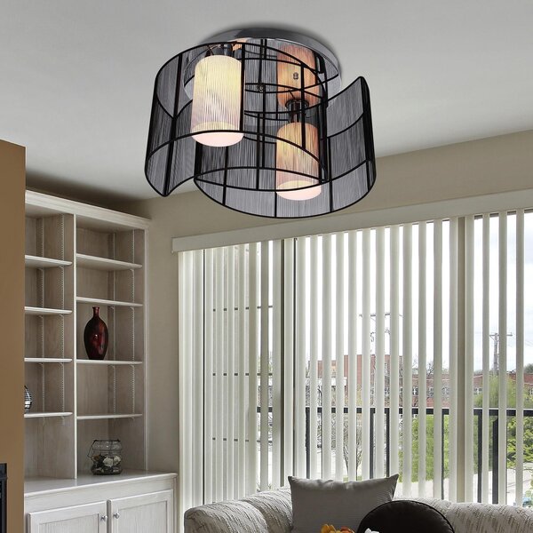 Lampadario a Incasso 2 Paralumi E27 Ø40x25 cm in Metallo Nero