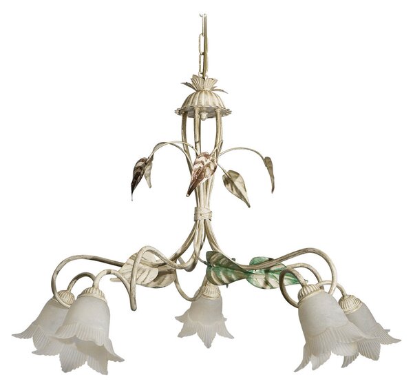 Lampadario 5xE14 Montatura Anticata Vetro Paglierino E-Energy Arianna