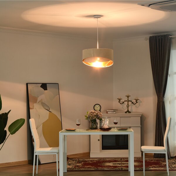 Lampadario a Soffitto Moderno a Sospensione E27 Ø50x136 cm Beige e Oro