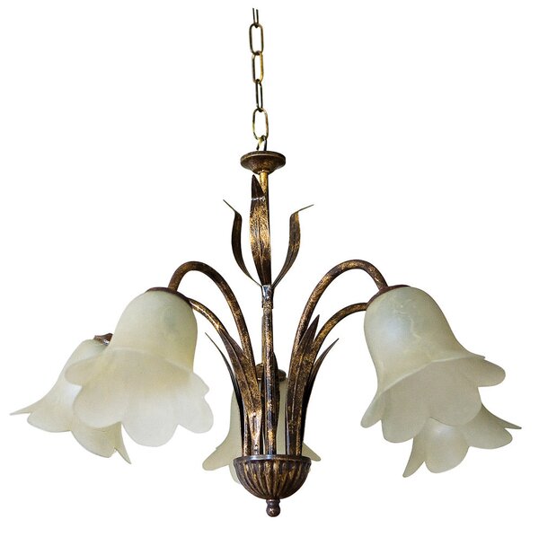 Lampadario 5xE14 Montatura Marrone Vetro Nuvolato Paglierino E-Energy Irene