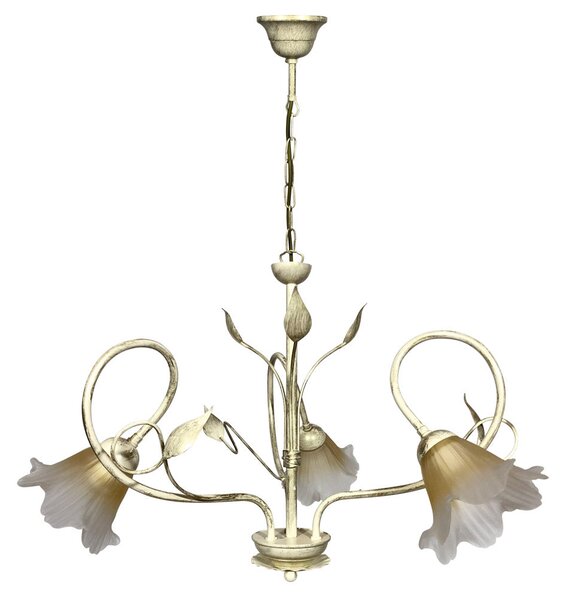 Lampadario 3xE14 Montatura Avorio Oro Vetro Satinato Sfumato Ambra E-Energy Melania