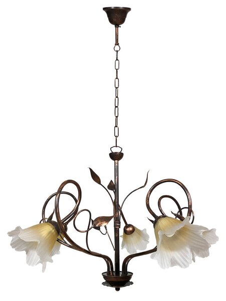 Lampadario 5xE14 Montatura Marrone Rame Vetro Satinato Sfumato Ambra E-Energy Melania