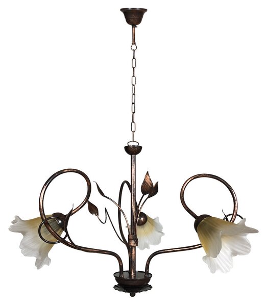 Lampadario 3xE14 Montatura Marrone Rame Oro Vetro Satinato Sfumato Ambra E-Energy Melania