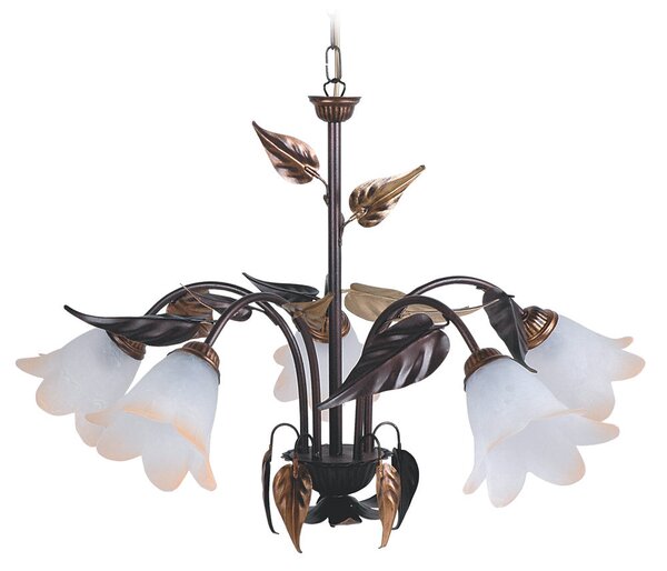 Lampadario 5xE14 Montatura Marrone Ramato Vetro Bianco Sfumato Ambra E-Energy Giulia