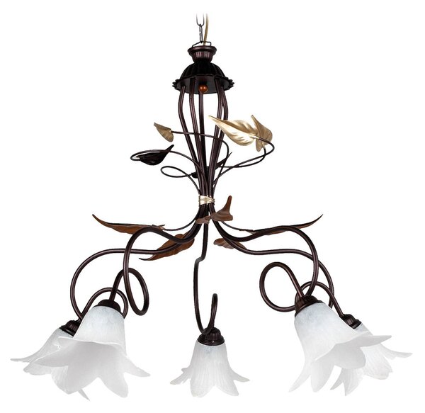 Lampadario 5xE14 Montatura Marrone-Ramato Vetro Paglierino E-Energy Giorgia