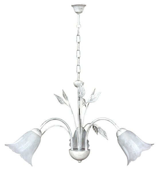 Lampadario 3xE14 Montatura Bianco Argento Vetro Spugnato Bianco E-Energy Teresa