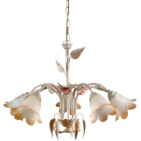 Lampadario 5xE14 Montatura Anticata Vetro Bianco Sfumato Ambra E-Energy Giulia