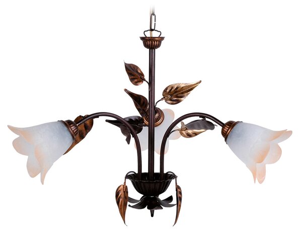 Lampadario 3xE14 Montatura Marrone Ramato Vetro Bianco Sfumato Ambra E-Energy Giulia