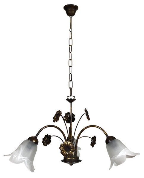 Lampadario 3xE14 Montatura Marrone Oro Vetro Alabastro Bianco E-Energy Vera