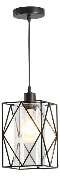 Lampadario Stile Geometrico 16x16x120 cm E27 in Metallo Nero