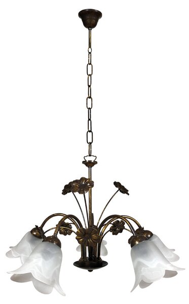 Lampadario 5xE14 Montatura Marrone Oro Vetro Alabastro Bianco E-Energy Vera