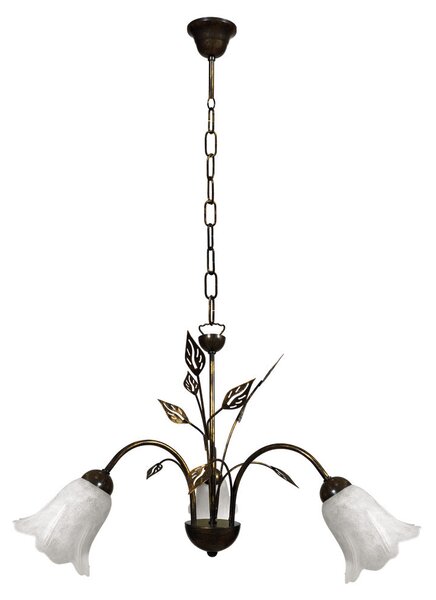 Lampadario 3xE14 Montatura Marrone Oro Vetro Spugnato Bianco E-Energy Teresa