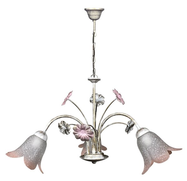 Lampadario 3xE14 Montatura Bianco Oro Vetro Ss Bianco Sfumato Rosa E-Energy Vera