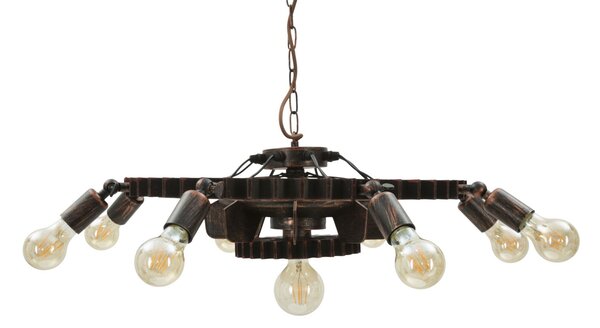 Lampadario Ingranaggio Double Ø73,5x16 cm in Ferro e Legno Nero e Rame