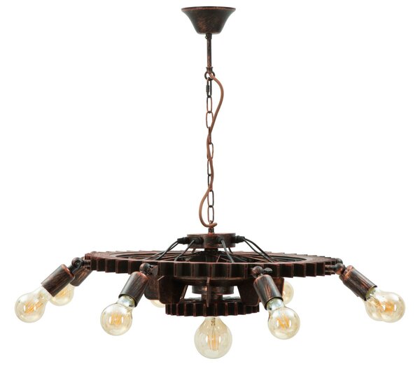 Lampadario Ingranaggio Double Ø73,5x16 cm in Ferro e Legno Nero e Rame