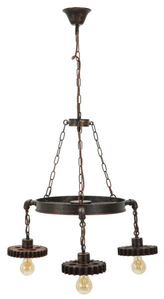 Lampadario Ingranaggio 3 Luci Ø54x104 cm in Ferro e Legno Nero e Rame