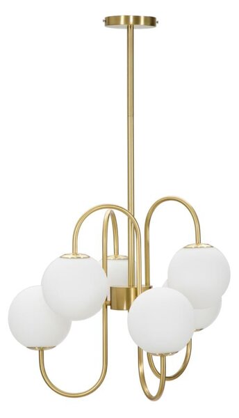 Lampadario Glamy 6 Luci Ø54x85 cm in Ferro e Vetro Oro e Bianco