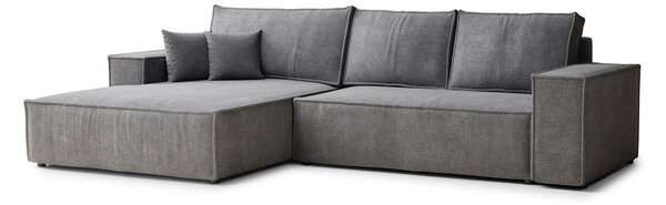 Divano angolare grigio allungabile/con contenitore (con penisola a sinistra/con chaise lounge) con rivestimento in ciniglia Maze – Maison de Rêve