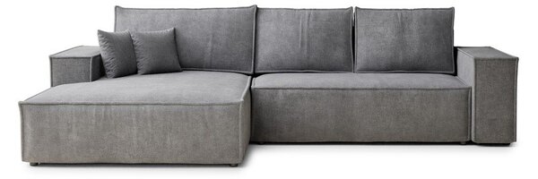 Divano angolare grigio allungabile/con contenitore (con penisola a sinistra/con chaise lounge) con rivestimento in ciniglia Maze – Maison de Rêve
