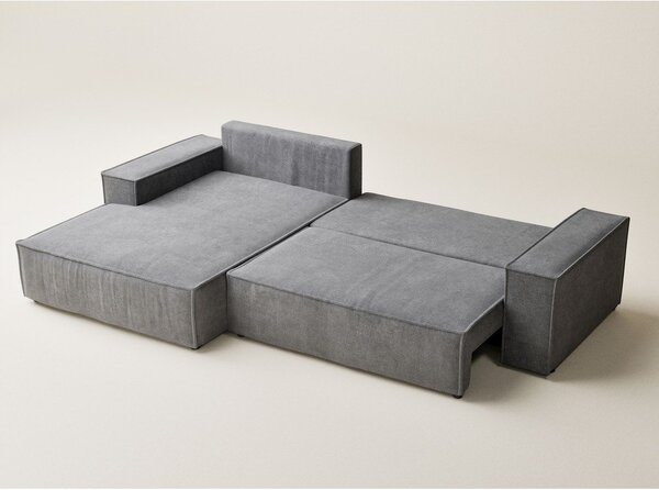 Divano angolare grigio allungabile/con contenitore (con penisola a sinistra/con chaise lounge) con rivestimento in ciniglia Maze – Maison de Rêve