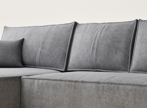 Divano angolare grigio allungabile/con contenitore (con penisola a sinistra/con chaise lounge) con rivestimento in ciniglia Maze – Maison de Rêve