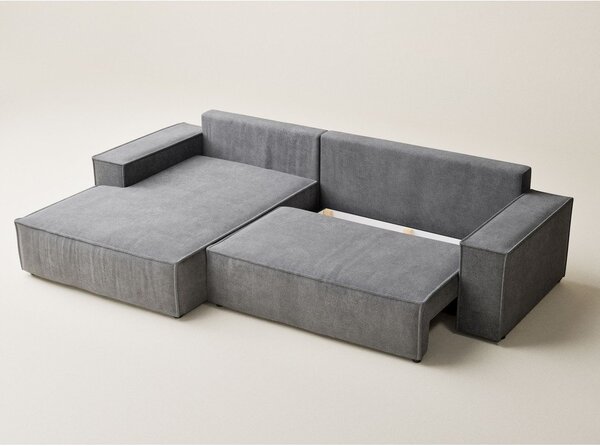 Divano angolare grigio allungabile/con contenitore (con penisola a sinistra/con chaise lounge) con rivestimento in ciniglia Maze – Maison de Rêve