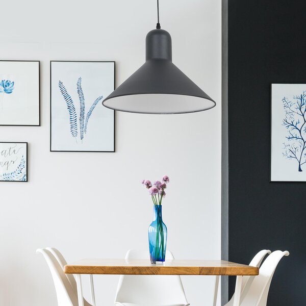 Lampada Design a Sospensione Corpo in Metallo Nero Esterno Bianco Interno Ø34,5x28 cm