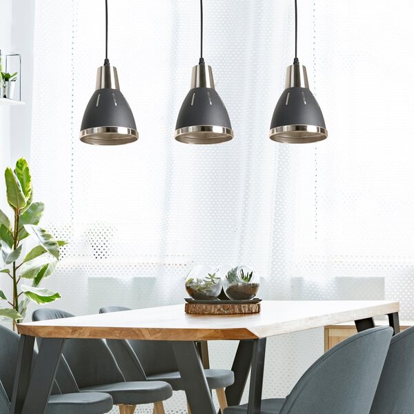 Lampada Moderna di Design a Sospensione 3 Luci in Metallo Nero Ø13x16x55 cm