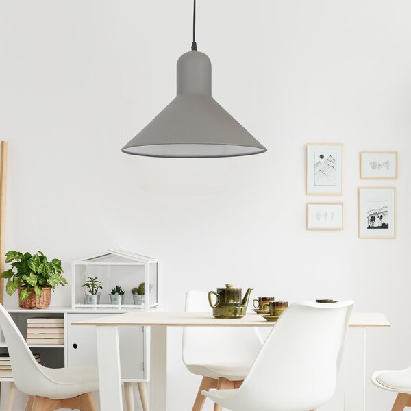 Lampada Design a Sospensione Corpo in Metallo Grigio Esterno Bianco Interno Ø34,5x28 cm