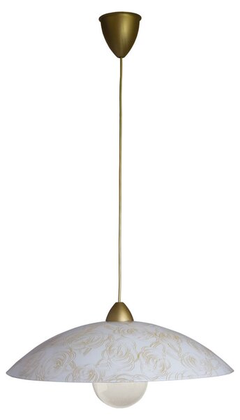 Sospensione D50 1xE27 Montatura Oro Vetro Lastra Bianco Decorato Rose E-Energy Caterina