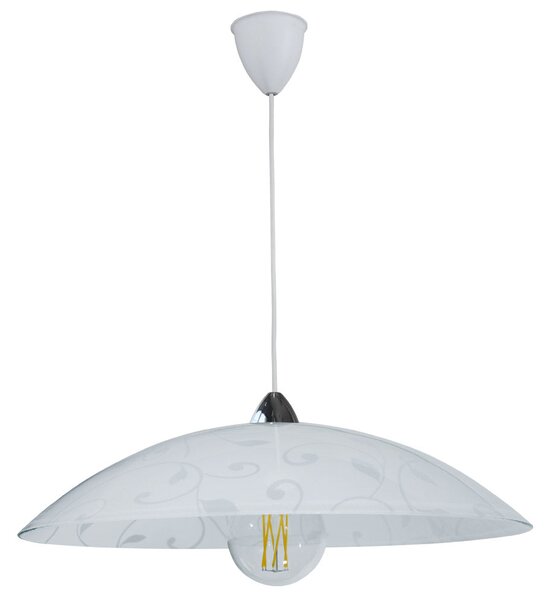Sospensione D50 1xE27 Montatura Cromo-Bianco Vetro Lastra Bianco Garden E-Energy Lena