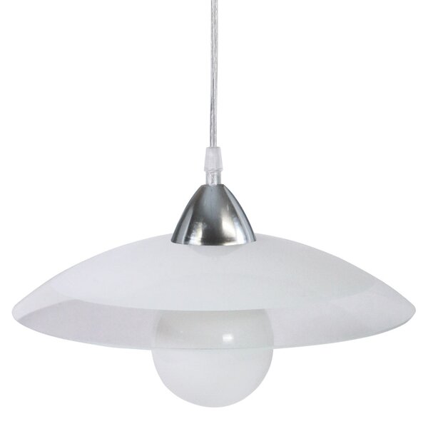 Sospensione D30 1xE27 Montatura Cromo-Trasparente Vetro Lastra Bianco E-Energy Lavinia
