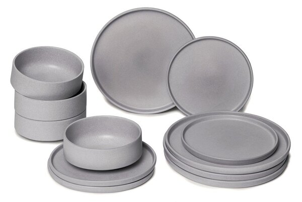 Set di piatti grigi in gres 12 pz Malia - Bonami Selection