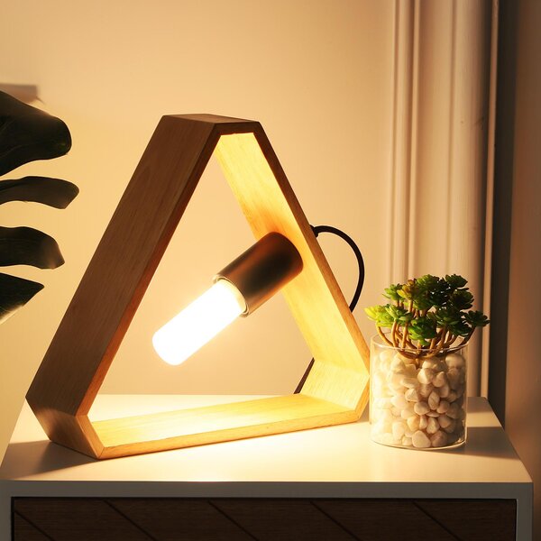 Lampada Triangolare da Tavolo Stile Nordico in Legno Naturale 29x8x25.5 cm