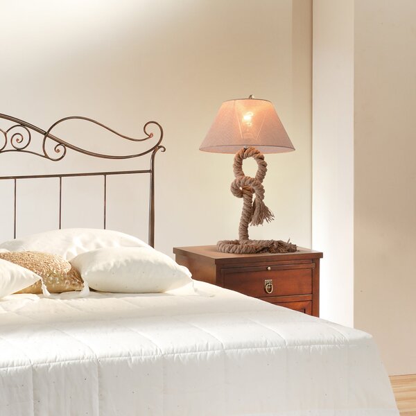 Lampada da Comodino Abat jour in Corda di Canapa Beige 40x40x65 cm