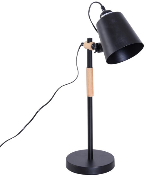 Lampada da Tavolo con Angolo Regolabile in Metallo e Legno Nero 30x18x62 cm