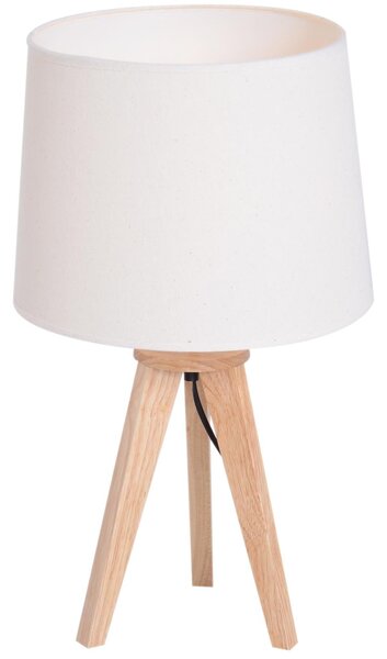 Lampada da Comodino Abat Jour in Legno Rovere e Tessuto Beige