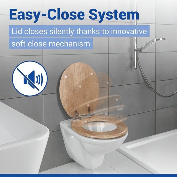 Sedile WC con chiusura Easy-Close (automatica) 37 x 43 cm Oak – Wenko