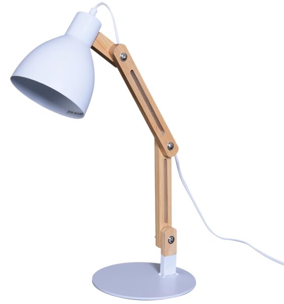 Lampada da Tavolo Scrivania Pieghevole in Legno e Metallo Bianco