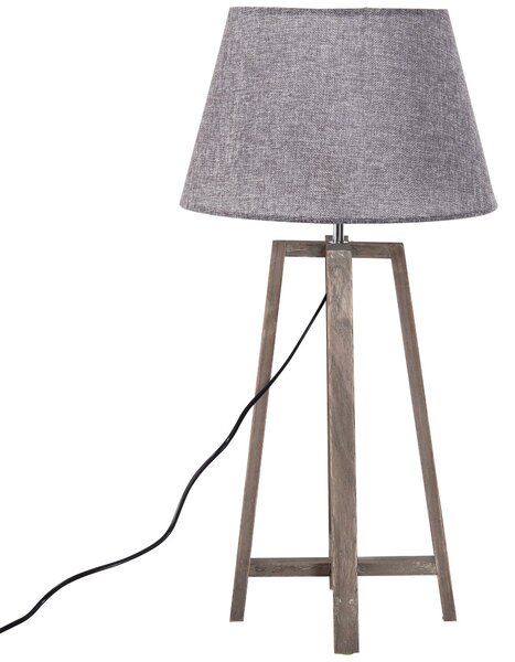 Lampada da Tavolo Paralume in Lino Base in Legno di Paulonia Grigio 68,5 cm