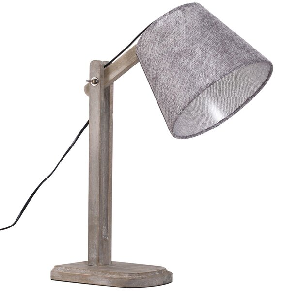 Lampada da Tavolo Paralume in Lino e Legno di Paulonia Grigio