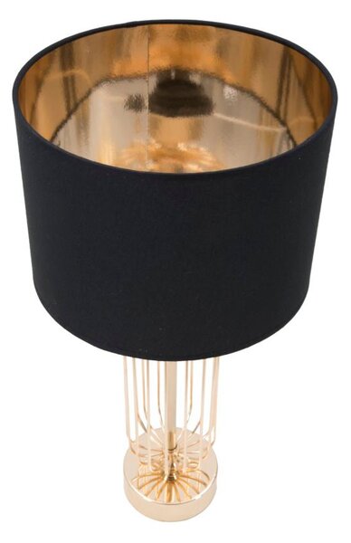 Lampada da Tavolo Glam Towy Ø25x51 cm in Ferro e Tessuto Nero e Oro