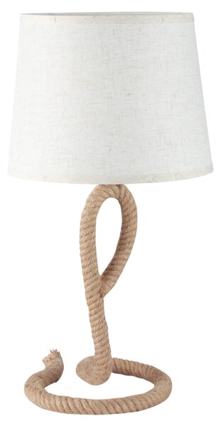 Lampada da Comodino Abat jour Ø30x56 cm in Corda e Tessuto Beige e Bianco